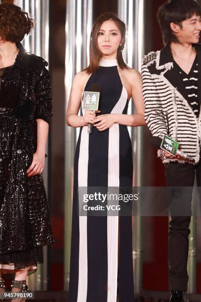 Singer G.E.M. Arrives at the red carpet one day before the finals of music talent show 'Singer' on April 12, 2018 in Beijing, China.