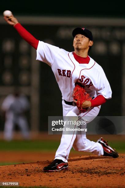 Daisuke Matsuzaka of the Boston Red Sox pitches against the Cleveland Indians during the seventh game of the American League Championship Series in...
