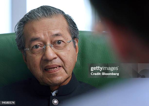 Mahathir Bin Mohamad, former prime minister of Malaysia, speaks during an interview at his office in the Petronas Tower One, in Kuala Lumpur,...