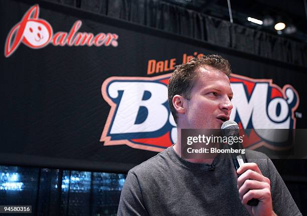 Dale Earnhardt Jr., professional racecar driver in the Nascar Nextel Cup series, speaks during the All Candy Expo at McCormick Place in Chicago,...