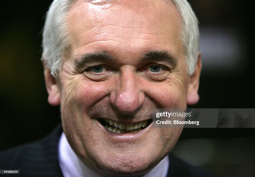 Irish Prime Minister Bertie Ahern smiles after visiting RTE'