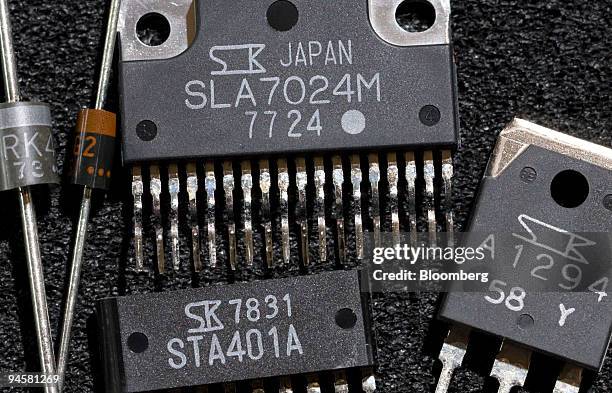 Sanken Electric Co. Products including diodes, thyristors and ICs are arranged for a photograph in Tokyo, Japan, on Tuesday, Sept. 18, 2007. Sanken...