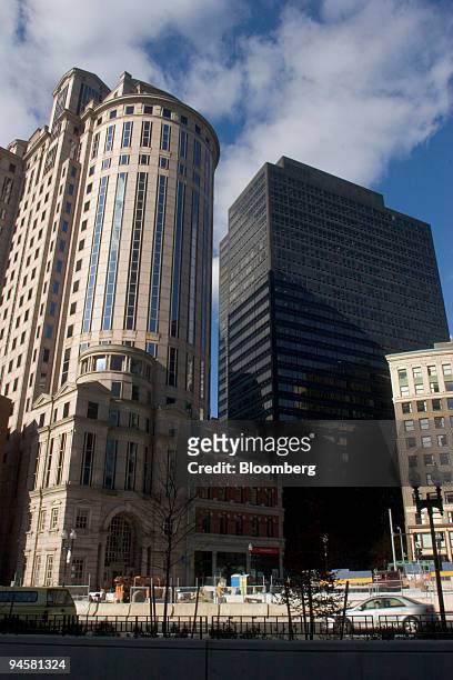 Two Equity Office Properties Trust owned buildings, one at 125 Summer Street, left, and the other at 100 Summer Street, right, rise from the Boston,...