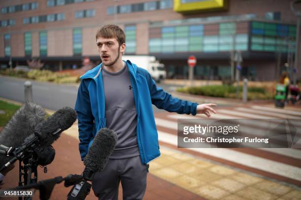 Tom Evans, the father of terminally ill 23-month-old Alfie Evans, speaks to the media outside Alder Hey Hospital where Alfie is being cared for on...