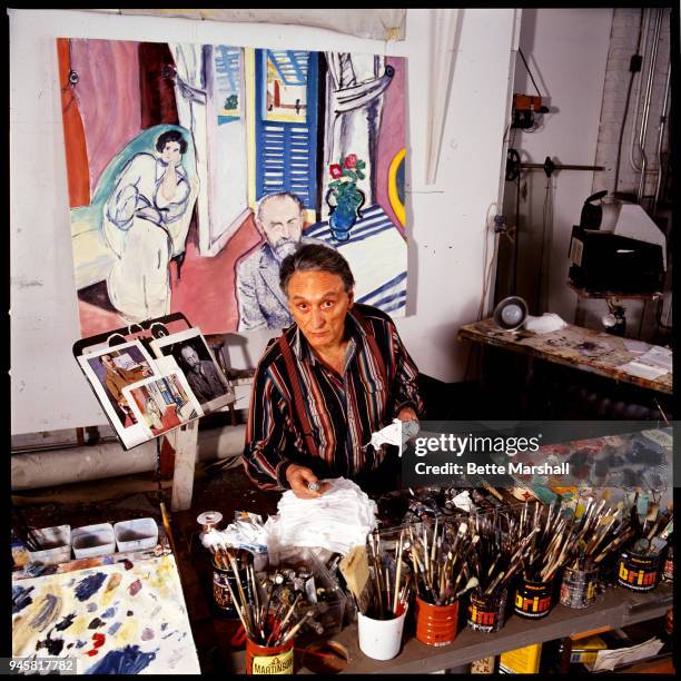 Artist Larry Rivers is photographed for Journal of Art in 1983 in New York City.