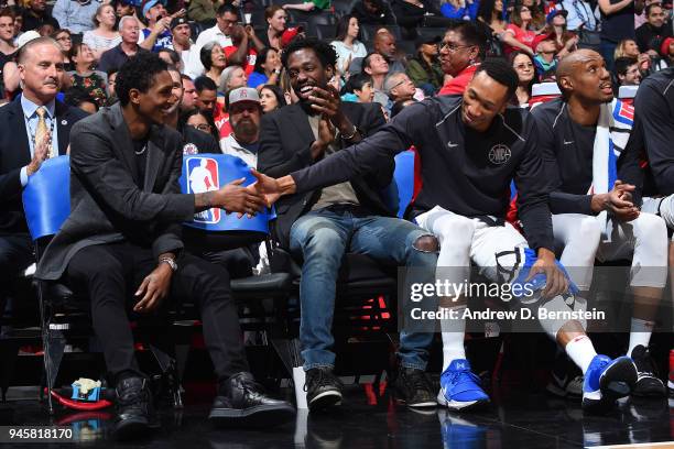 Wesley Johnson of the LA Clippers , Patrick Beverley of the LA Clippers and Lou Williams of the LA Clippers photographed during the game against the...