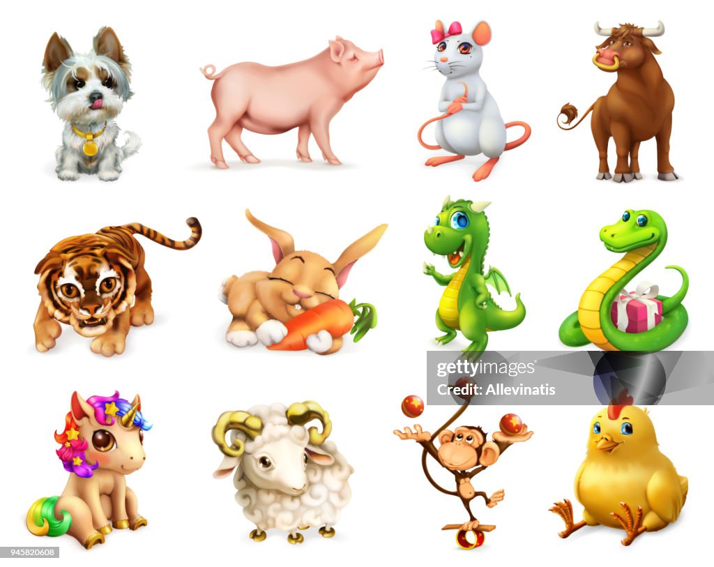 Dog Pig Rat Ox Tiger Rabbit Dragon Snake Horse Goat Monkey Rooster Funny  Animal In The Chinese Zodiac Chinese Calendar 3d Vector Icon Set High-Res  Vector Graphic - Getty Images