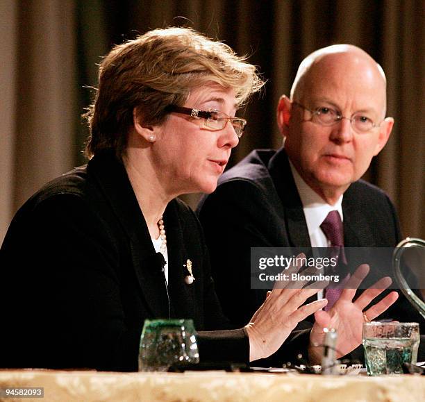 Linda Chatman Thomsen, left, the Security and Exchange Commission's director of the division of enforcement, delivers remarks at the 34th annual...