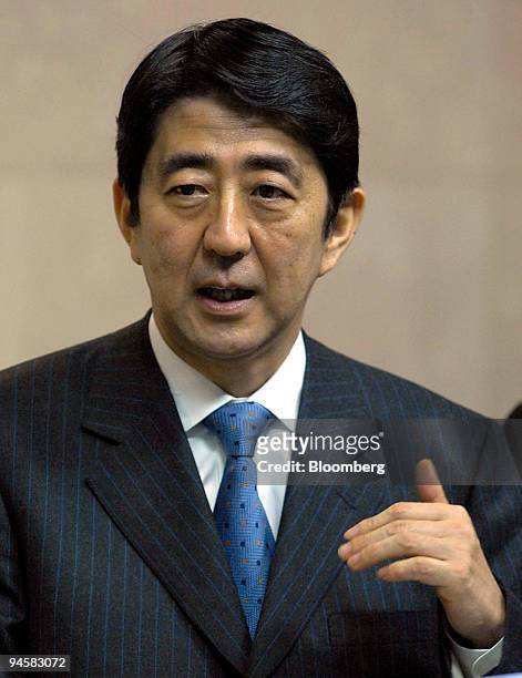 Japanese Prime Minister Shinzo Abe speaks at a press conference in Brussels, Belgium, Thursday, January 11, 2007. The European Union has no...
