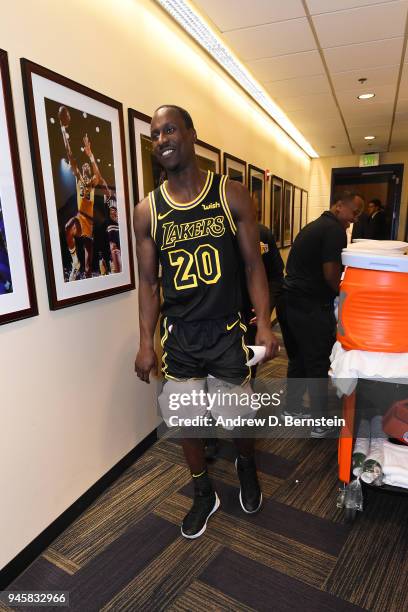 Andre Ingram of the Los Angeles Lakers after the game against the Houston Rockets on April 10, 2017 at STAPLES Center in Los Angeles, California....