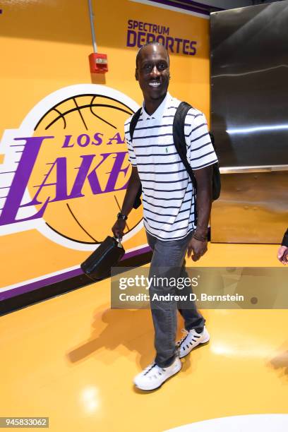 Andre Ingram of the Los Angeles Lakers after the game against the Houston Rockets on April 10, 2017 at STAPLES Center in Los Angeles, California....