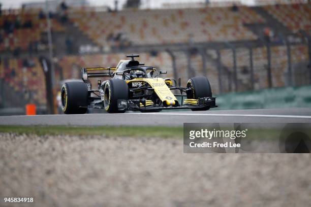 Nico Hulkenberg of Germany driving the Renault Sport Formula One Team RS18 on track during practice for the Formula One Grand Prix of China at...