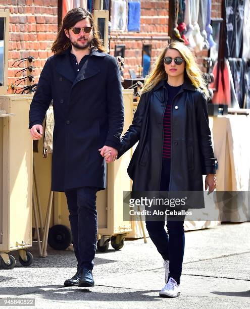 Winston Marshall and Dianna Agron are seen in Soho on April 13, 2018 in New York City.