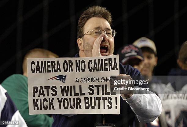 New England Patriots fan yells during the Patriots versus San Diego Chargers game at Gillette Stadium in Foxborough, Massachusetts, U.S. On Sunday,...