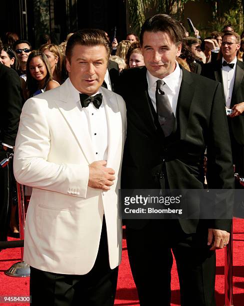 Alec Baldwin, left, and his brother Billy Baldwin arrive for the 59th Emmy Awards at Shrine Auditorium in Los Angeles, California, U.S., Sunday,...