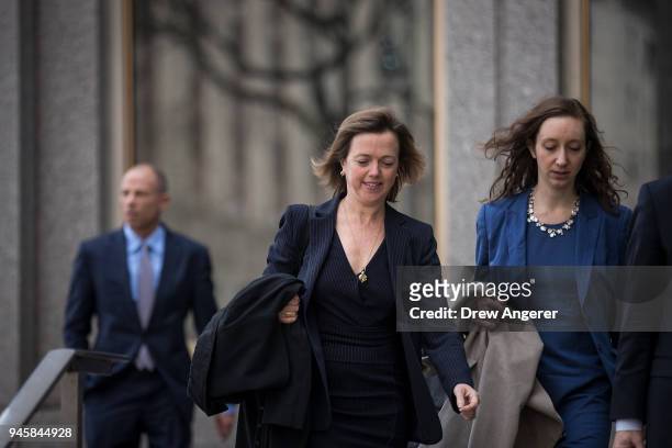 Michael Avenatti , attorney for Stormy Daniels, and Joanna C. Hendon , an attorney appearing on behalf of President Donald Trump, exits a court...