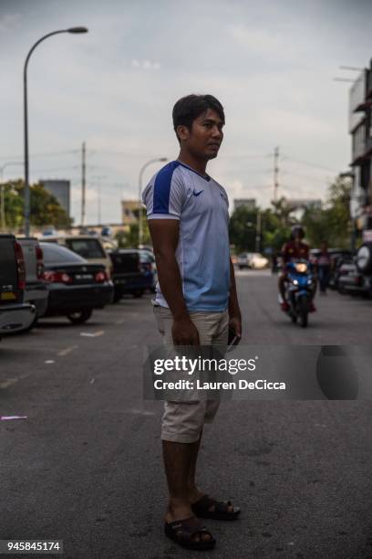 Asdullah a member of the Rohingya Football Club poses for a portrait outside of the team's clubhouse on April 8, 2018 in KUALA LUMPUR, Malaysia....