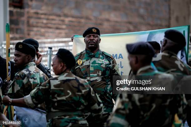 Veterans of Umkhonto we Sizwe, the military wing of the African National Congress prepare for the motorcade in the streets of Soweto, Johannesburg on...