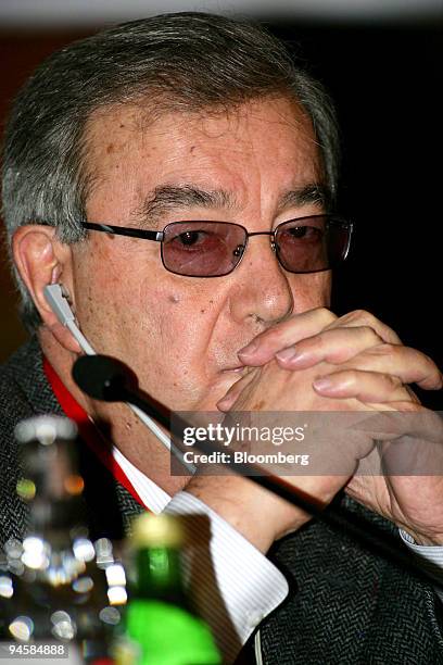 Yevgeny Primakov, Russian Federation Chamber of Commerce and Industry president, listens at the International Oil Forum in Moscow, Russia, on...