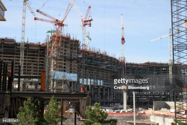 Construction cranes stand on the site of the CityCenter complex in Las Vegas Tuesday, May 22, 2007. Shares of MGM Mirage rose the most ever after...