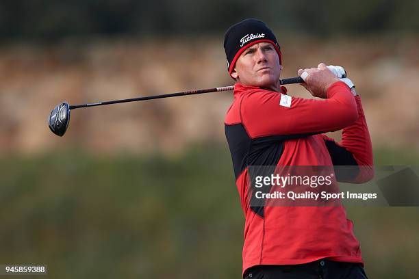 Robert Karlsson of Sweden tees off during day one of Open de Espana at Centro Nacional de Golf on April 13, 2018 in Madrid, Spain.