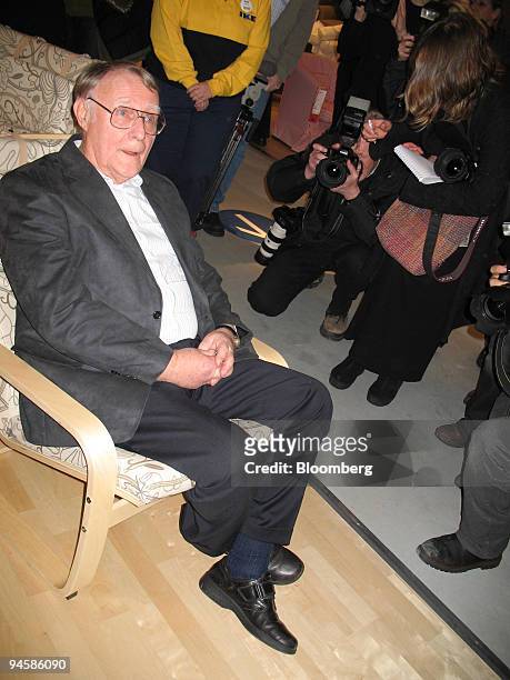 Ingvar Kamprad, founder and chairman of IKEA tries an armchair at the opening of the world's most northerly IKEA store in Haparanda, Sweden,...