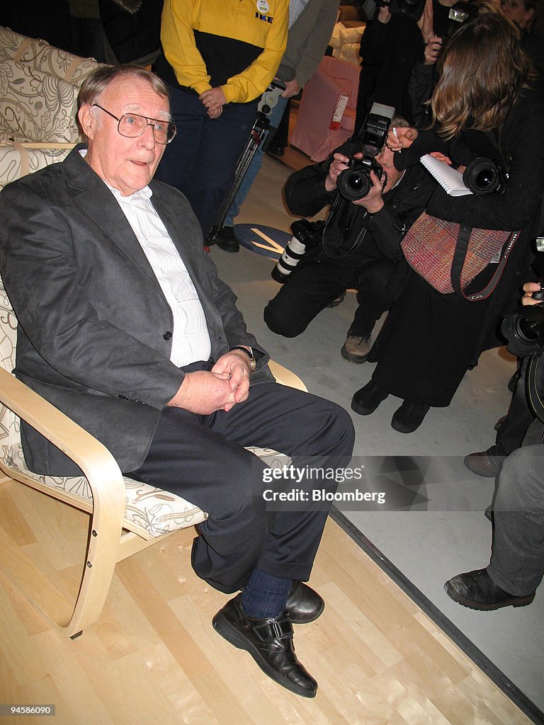 Ingvar Kamprad, founder and chairman of IKEA tries an armcha