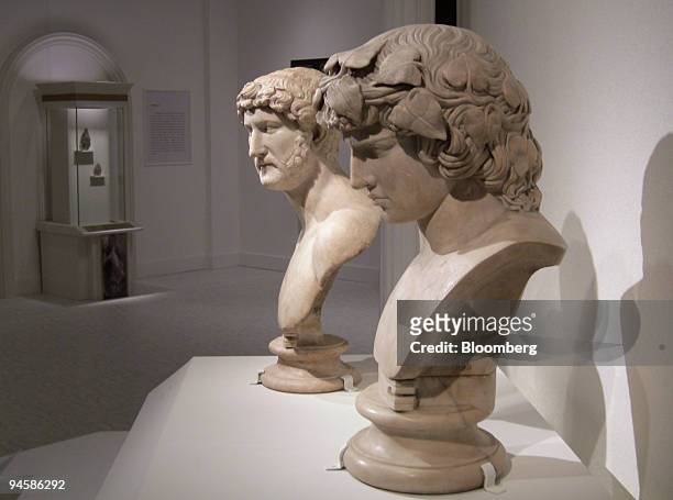The marble busts of Roman Emperor Hadrian, left, and his lover, Antinous, right, from the "Treasures of the World's Cultures from the British Museum"...