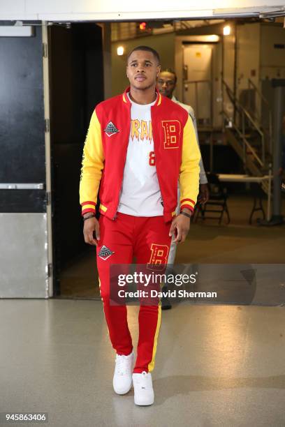 Marcus Georges-Hunt of the Minnesota Timberwolves arrives before the game against the Denver Nuggets on April 11, 2018 at Target Center in...