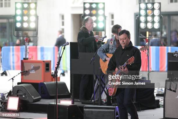 Manic Street Preachers seen rehearsing for the BBC One Show on April 13, 2018 in London, England.