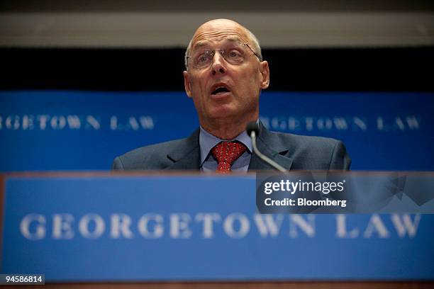 Henry Paulson, secretary of the U.S. Treasury, delivers a speech on homeownership, mortgage markets and the economy, at Georgetown University Law...