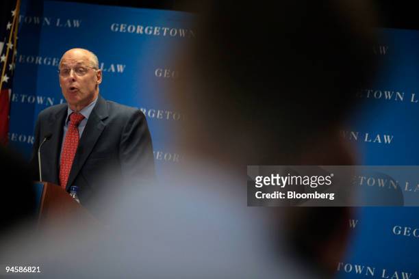 Henry Paulson, secretary of the U.S. Treasury, delivers a speech on homeownership, mortgage markets and the economy, at Georgetown University Law...