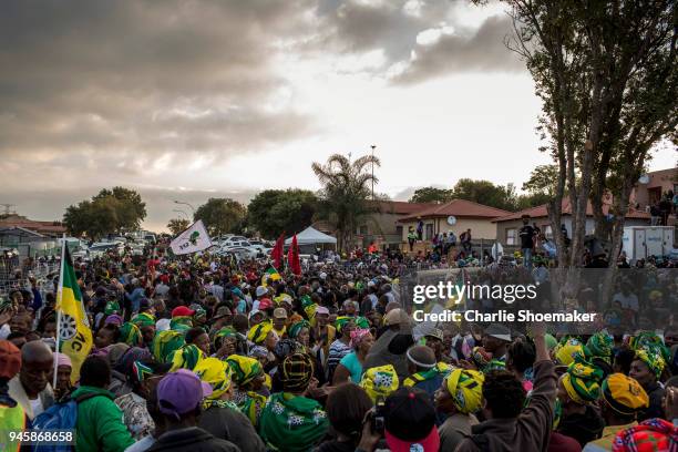 The body of Winnie Mandela is returned to her home in Soweto the day before the funeral for the anti-apartheid icon on April 13, 2018 in Soweto,...
