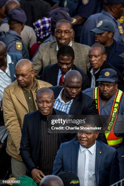 Julius Malema, a Member of Parliament and the leader of the Economic Freedom Fighters attends as the body of Winnie Mandela is returned to her home...