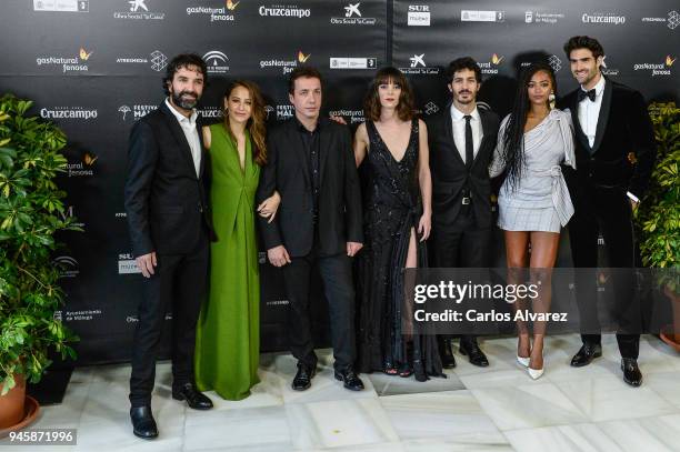 Mateo Gil, Irene Escolar, Vito Sanz, Vicky Luego, Chino Marin, Berta Vazquez and Juan Betancourt attend Opening Day - Red Carpet - Malaga Film...