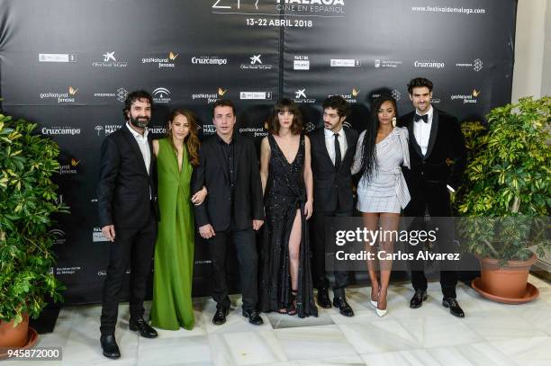 Mateo Gil, Irene Escolar, Vito Sanz, Vicky Luego, Chino Marin, Berta Vazquez and Juan Betancourt attend Opening Day - Red Carpet - Malaga Film...