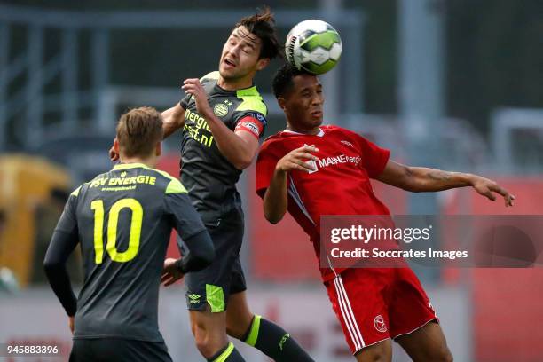 Bram van Vlerken of PSV U23, Sherjill Mac Donald of Almere City during the Dutch Jupiler League match between Almere City v PSV U23 at the Yanmar...