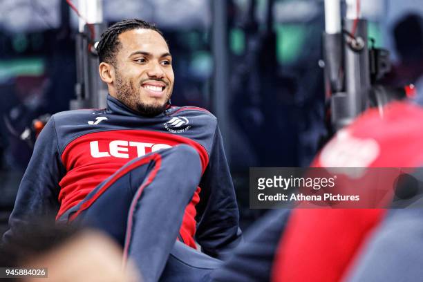 Kenji Gorre exercises in the gym during Swansea City training at The Fairwood Training Ground on April 11, 2018 in Swansea, Wales.