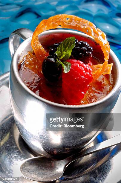 Vanilla creme brulee is served at the BLU restaurant, located on the 24th floor of the Shangri-La Hotel in Singapore, Tuesday, September 12, 2006. As...