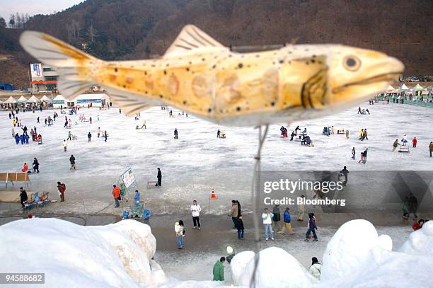 Sancheoneo lantern is displayed at the Hwacheon Sancheoneo Ice Festival 2007 in Hwacheon, South Korea, on Saturday, Jan. 27, 2007. The festival, in...