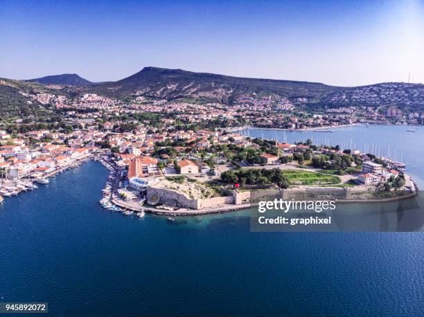 aerial views of foça port - izmir stock pictures, royalty-free photos & images