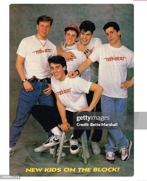 Pop group New Kids on the Block are photographed for Teen Beat Magazine in 1988 in New York City.