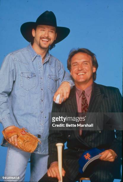 Country singer Tim McGraw and father/relief pitcher Tug McGraw are photographed for Country Weekly Magazine in 1994 in New York City.