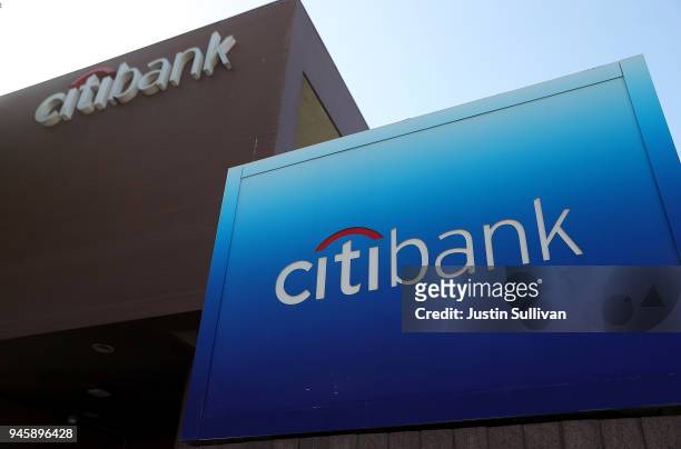 Sign is posted in front of a Citibank office on April 13, 2018 in San Francico, California. Citigroup reported better than expected first quarter...