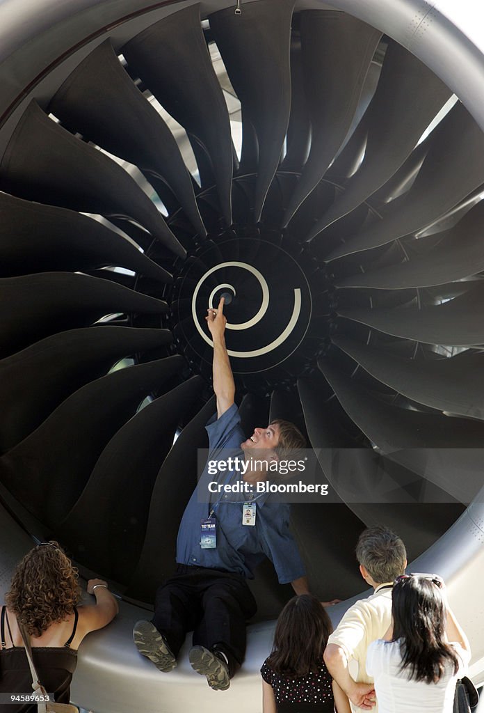 Christian Lloyd, Boeing Co. employee, points to the center o