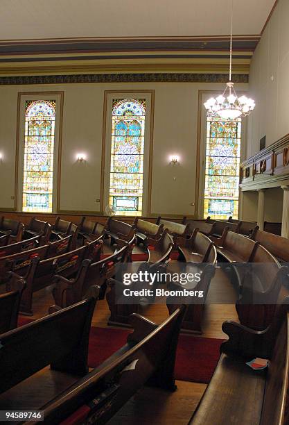 Pews line the inside of the Sag Harbor Methodist Church on Madison Street in Sag Harbor, Long Island, New York, U.S., on Tuesday, Sept. 11, 2007....