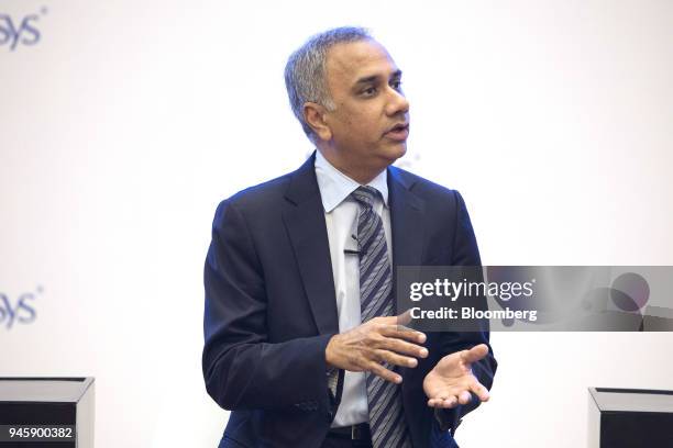 Salil Parekh, chief executive officer of Infosys Ltd., speaks during a news conference in Bengaluru, India, on Friday, April 13, 2018. Parekh's...