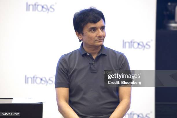 Ranganath D. Mavinakere, chief financial officer of Infosys Ltd., listens during a news conference in Bengaluru, India, on Friday, April 13, 2018....