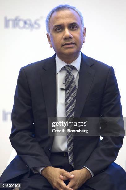 Salil Parekh, chief executive officer of Infosys Ltd., listens during a news conference in Bengaluru, India, on Friday, April 13, 2018. Parekh's...