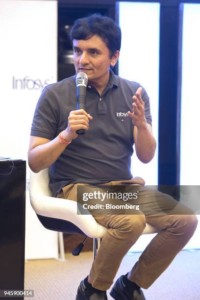 Ranganath D. Mavinakere, chief financial officer of Infosys Ltd., speaks during a news conference in Bengaluru, India, on Friday, April 13, 2018....